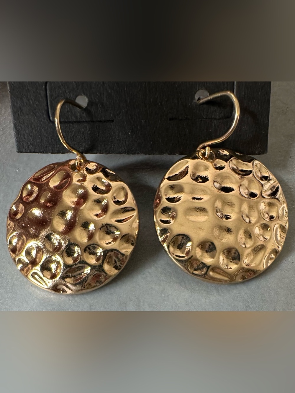 Gold Textured Disc Drop Earrings - Women Jewelry classic pebbled